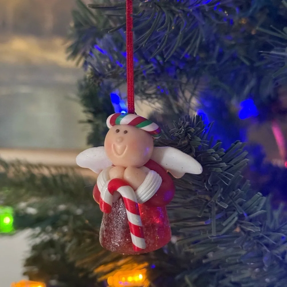 Vintage 1987 Festive Angel Gumdrop Ornament with Candy Cane
